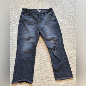 Loft Straight Cropped, Distressed, Black Jeans, Size 10